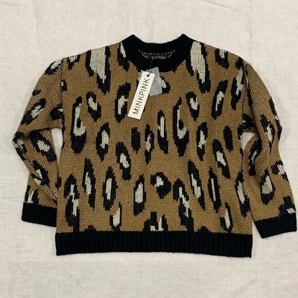 NWT MinkPink Revolve Latifah Intarsia Animal Print Cheetah Sweater Sz XS - Picture 3 of 10